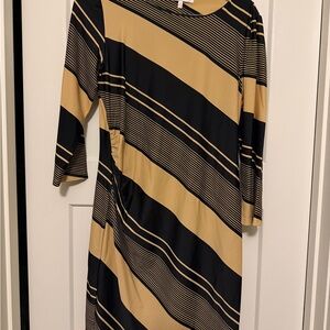 Jude Connally Black and Gold Striped Cinch-Side Long Sleeve Dress